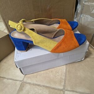 Women's Colorful Slingback Colorblock Open Toe Block Heel Sandals Summer Shoe 11